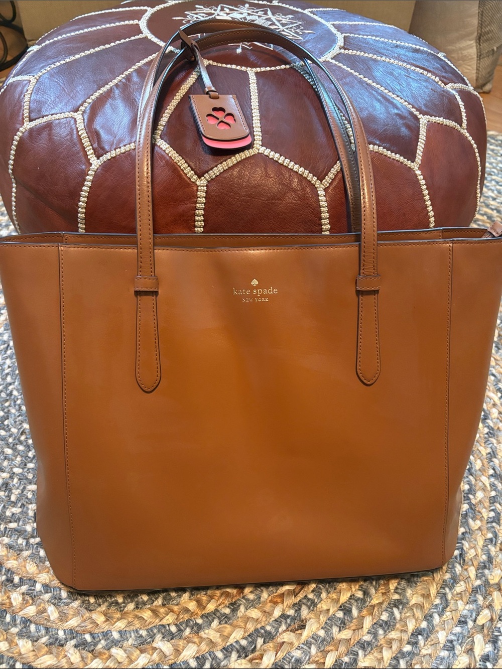 kate spade Tan Leather Tote with Gold Logo Accent